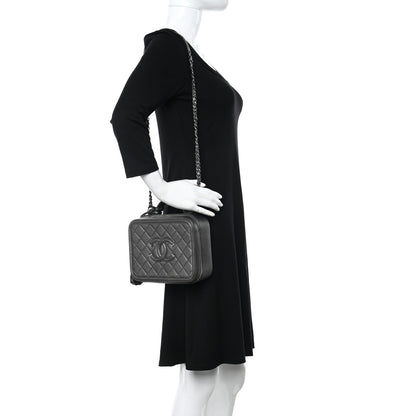 Chanel Metallic Caviar Quilted Medium CC Filigree Vanity Case Dark Silver 2 of 12