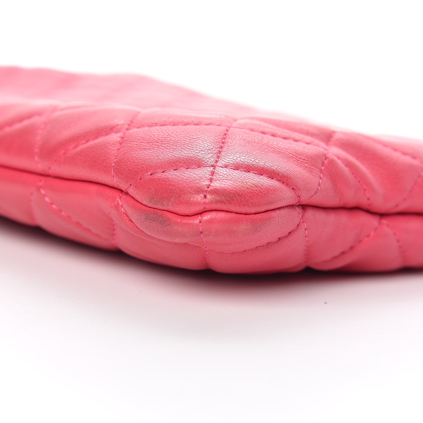 Lambskin Quilted Large Cosmetic Case Dark Pink