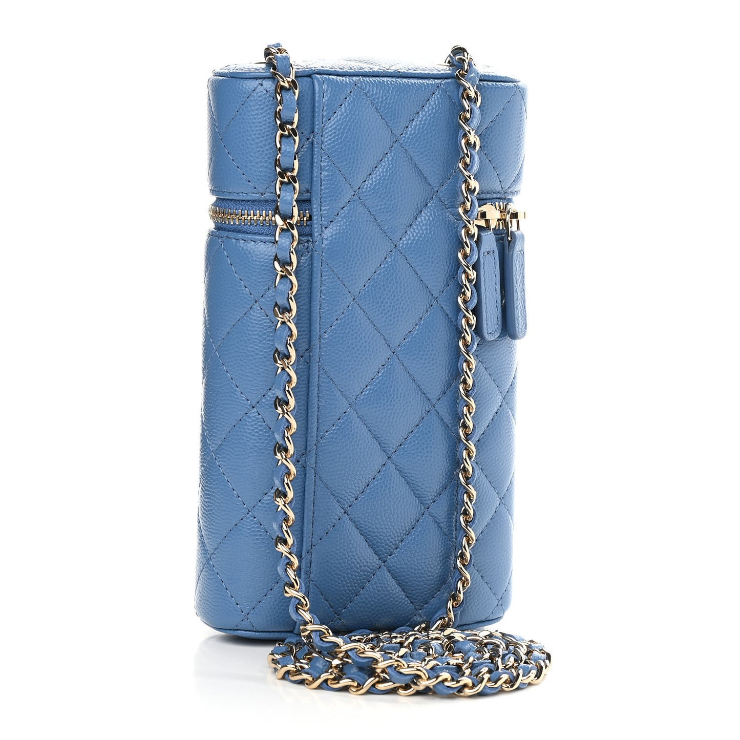 Caviar Quilted Phone Holder With Chain Blue