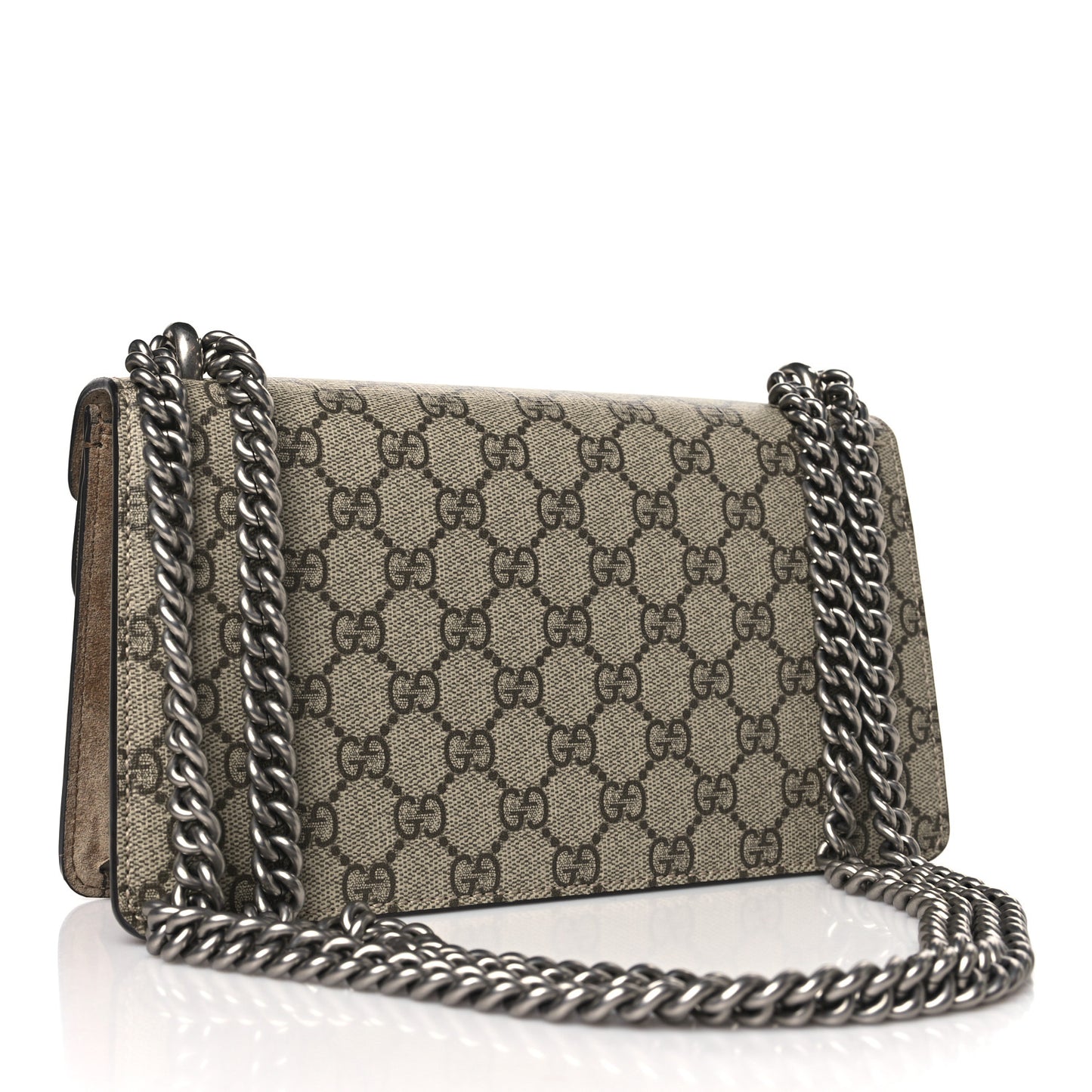 GG Supreme Monogram Suede Crystal Small Dionysus Shoulder Bag Beige Ebony Taupe