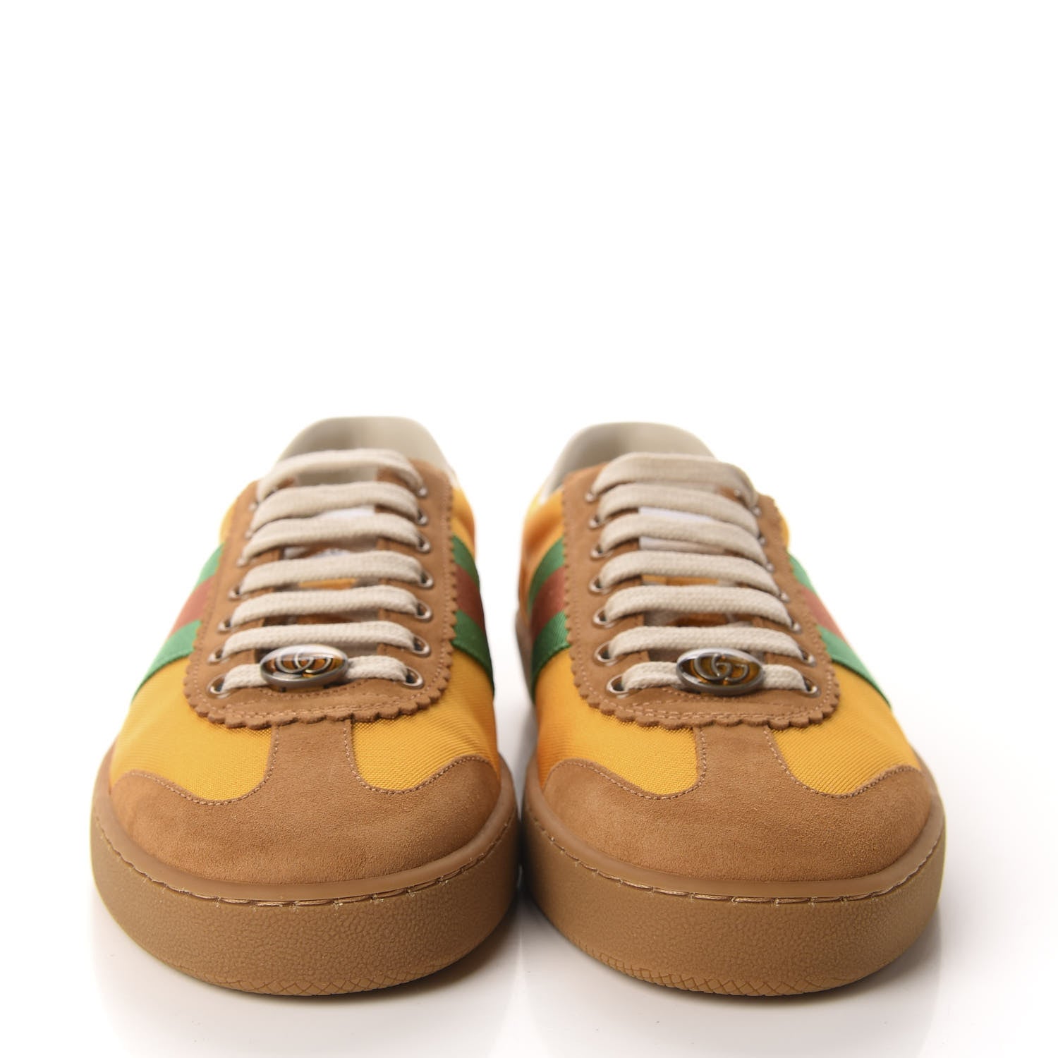 Gucci Nylon Calfskin Suede Web Mens G74 Sneakers 6.5 Crop Wildflower 2 of 10