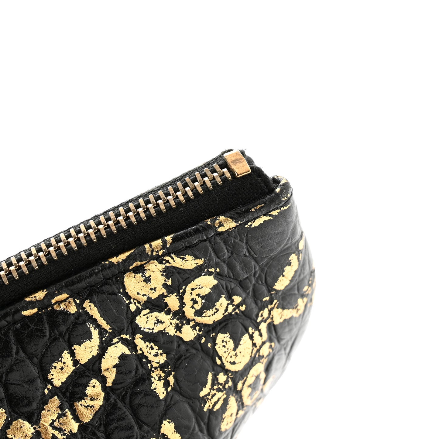 Calfskin Crocodile Embossed Graffiti 2.55 Large Cocodile Reissue Cosmetic Case Black Gold