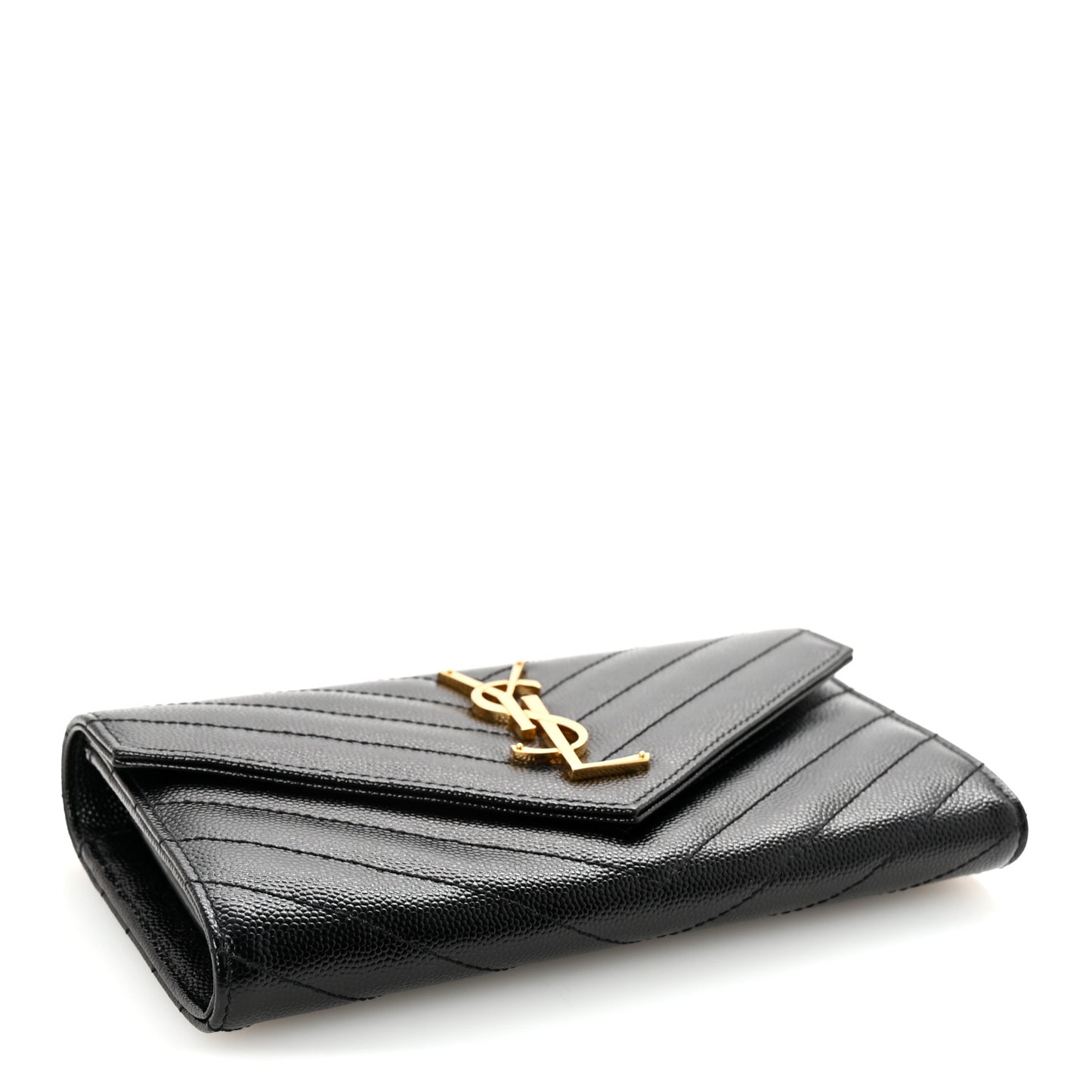 Grain De Poudre Matelasse Chevron Monogram Flap Wallet Black