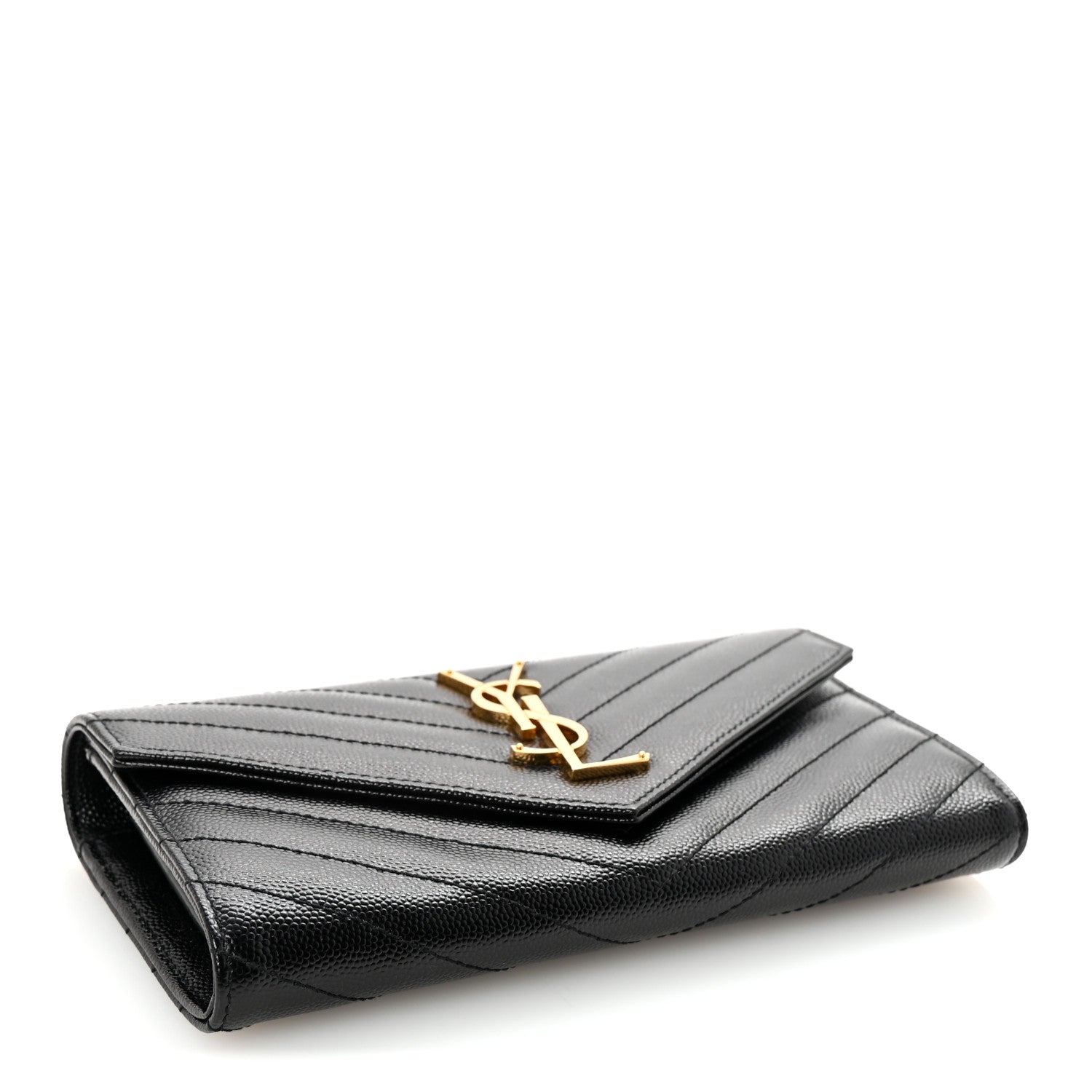 Saint Laurent Grain De Poudre Matelasse Chevron Monogram Flap Wallet Black 4 of 7