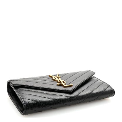 Saint Laurent Grain De Poudre Matelasse Chevron Monogram Flap Wallet Black 4 of 7
