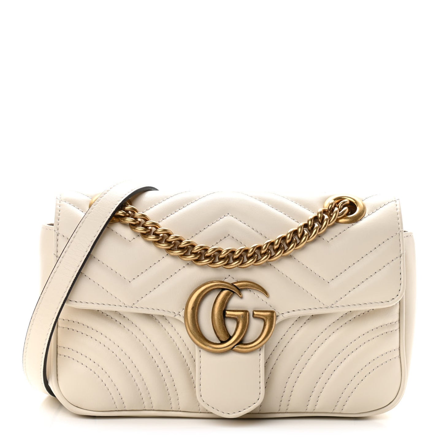 Calfskin Matelasse Mini GG Marmont Shoulder Bag White