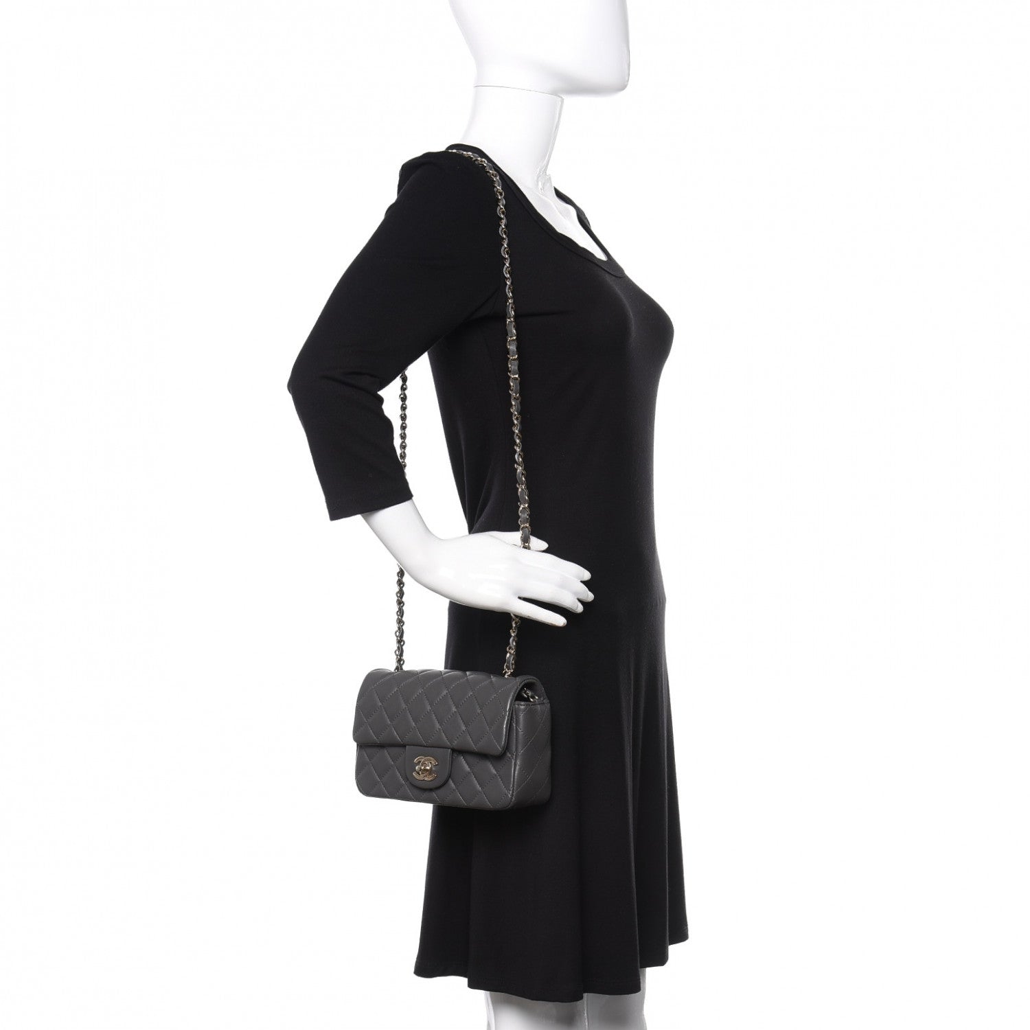 Chanel Lambskin Quilted Mini Rectangular Flap Grey 2 of 13