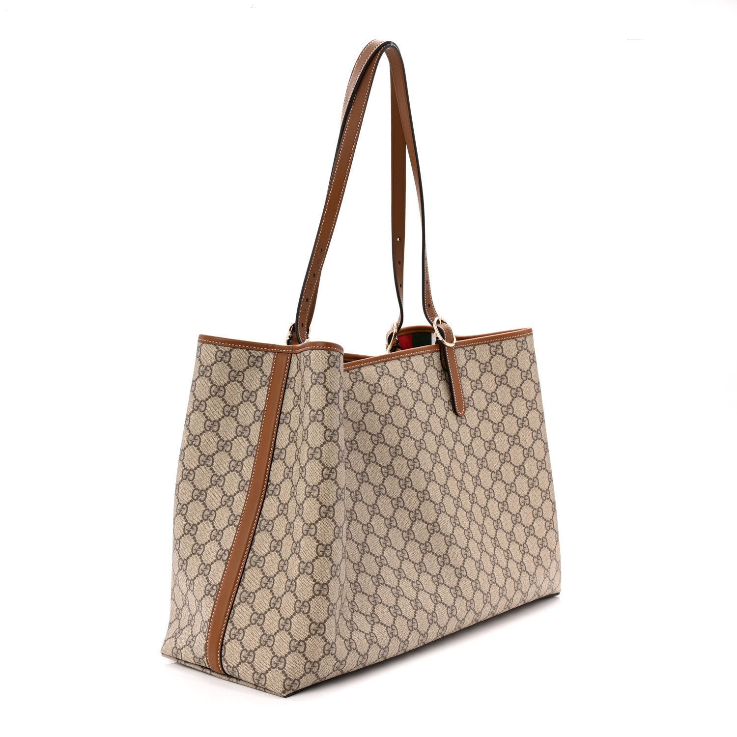 Gucci GG Supreme Monogram Emblem Maxi Tote Bag Beige Dark Brown 3 of 10