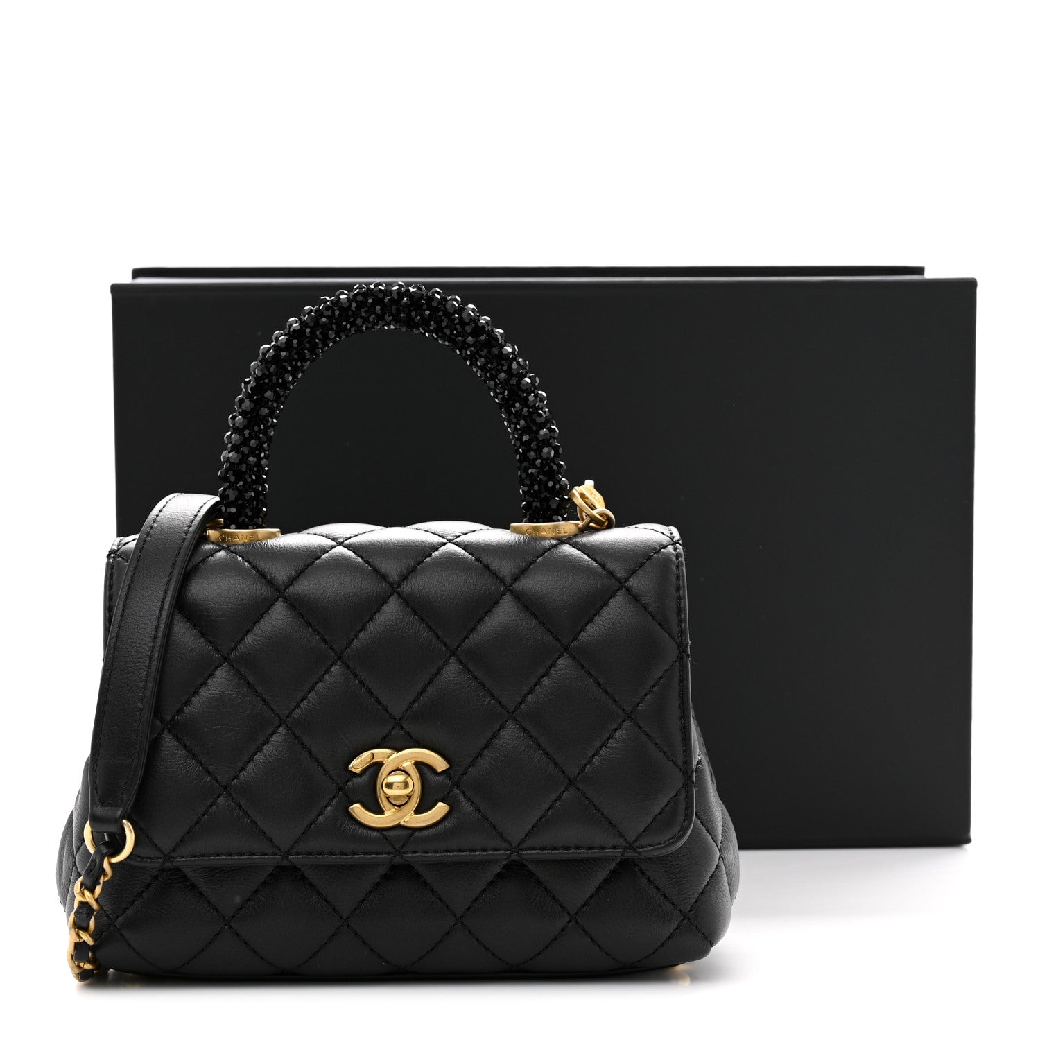 Chanel Calfskin Crystal Quilted Extra Mini Coco Handle Flap Black 11 of 11