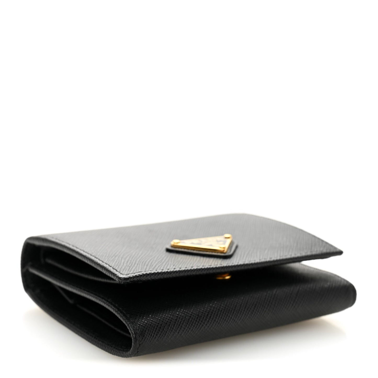 Saffiano Cuir Metal Tri-Fold Wallet Black