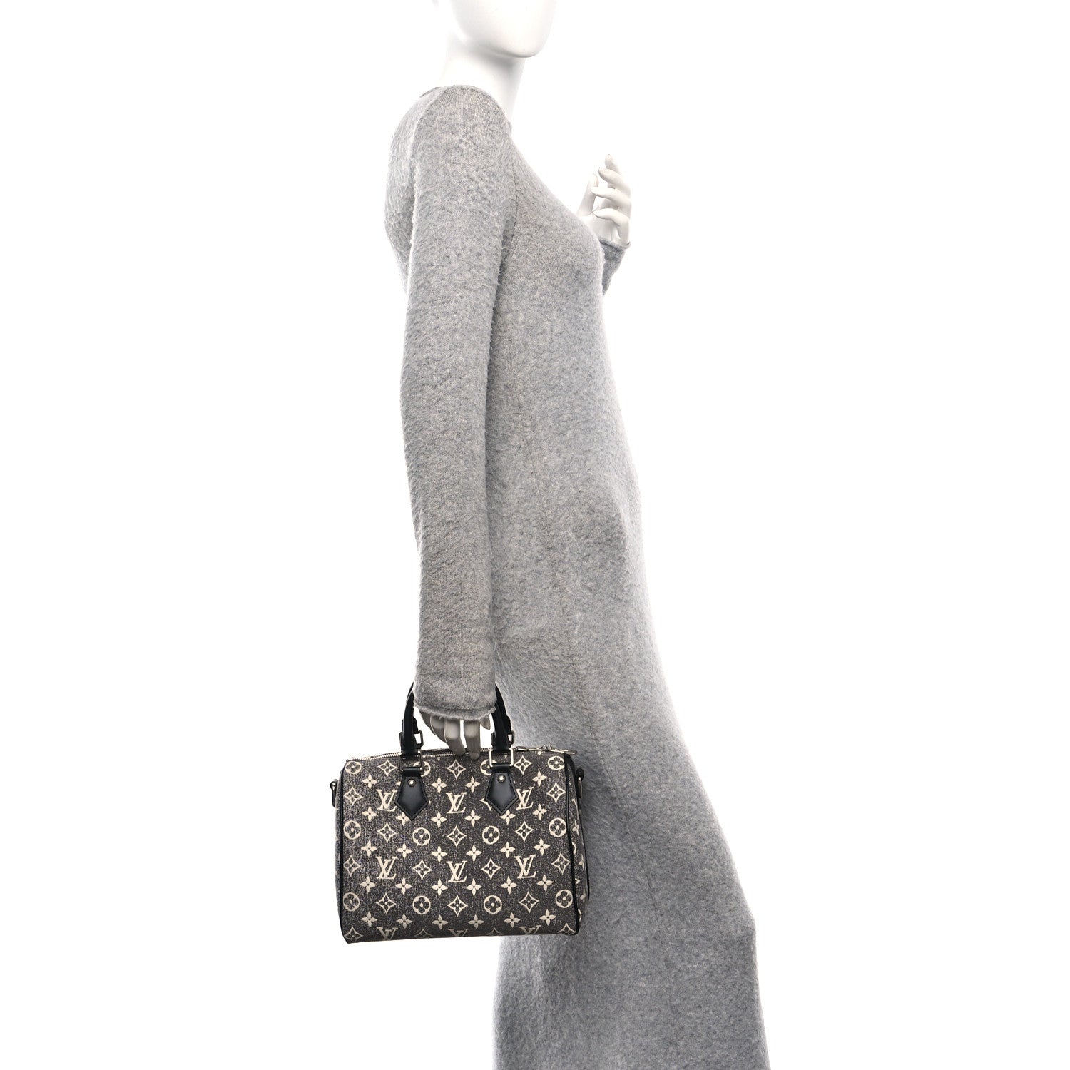 Louis Vuitton Denim Monogram Jacquard Speedy Bandouliere 25 Black 2 of 9
