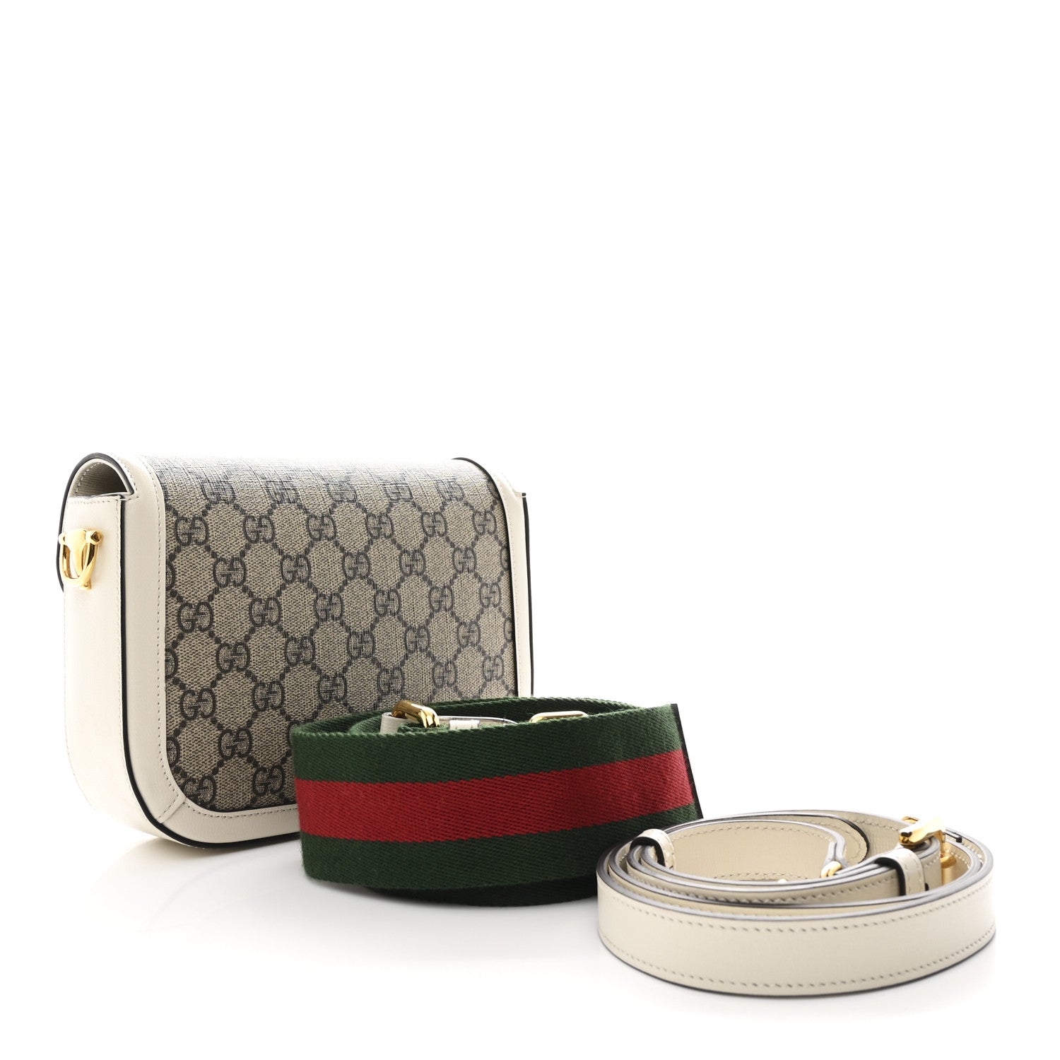 Gucci GG Supreme Monogram Web Mini Horsebit 1955 Shoulder Bag Beige Mystic White 3 of 11