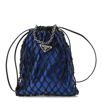Prada Satin Net Chain Bag Blue Black 1 of 9