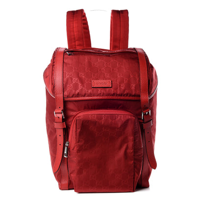 Gucci Nylon Monogram Dollar Calfskin Medium Light Double Buckle Backpack Vibrant Red 1 of 9