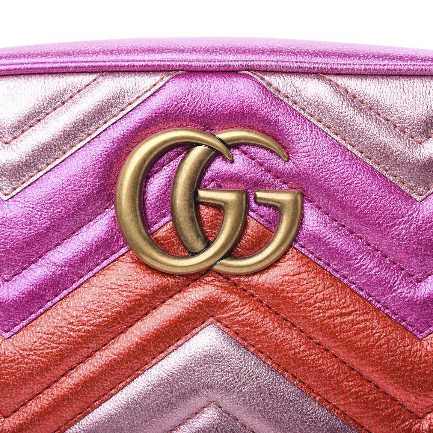 Laminated Nappa Matelasse Small GG Marmont Chain Shoulder Bag Fuxia Rosso Rosa
