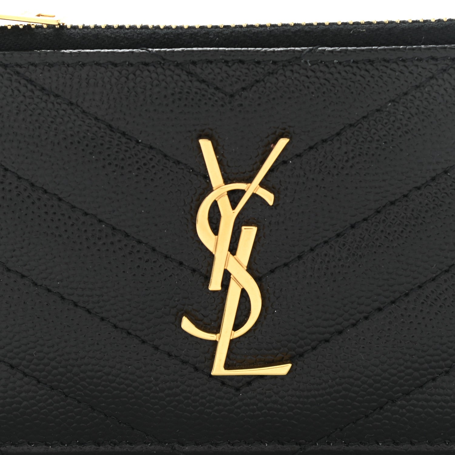 Saint Laurent Grain De Poudre Matelasse Chevron Monogram Fragments Zippered Card Case Black 6 of 8