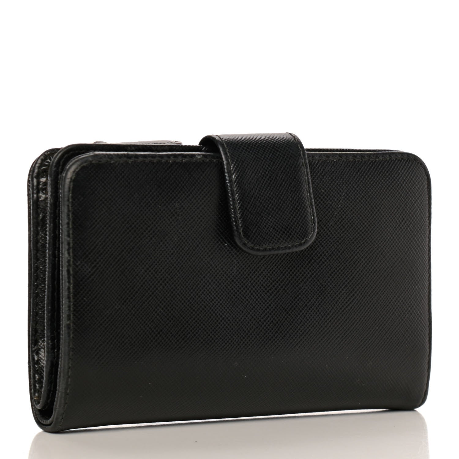 Prada Saffiano Metal Compact Wallet Black 3 of 8