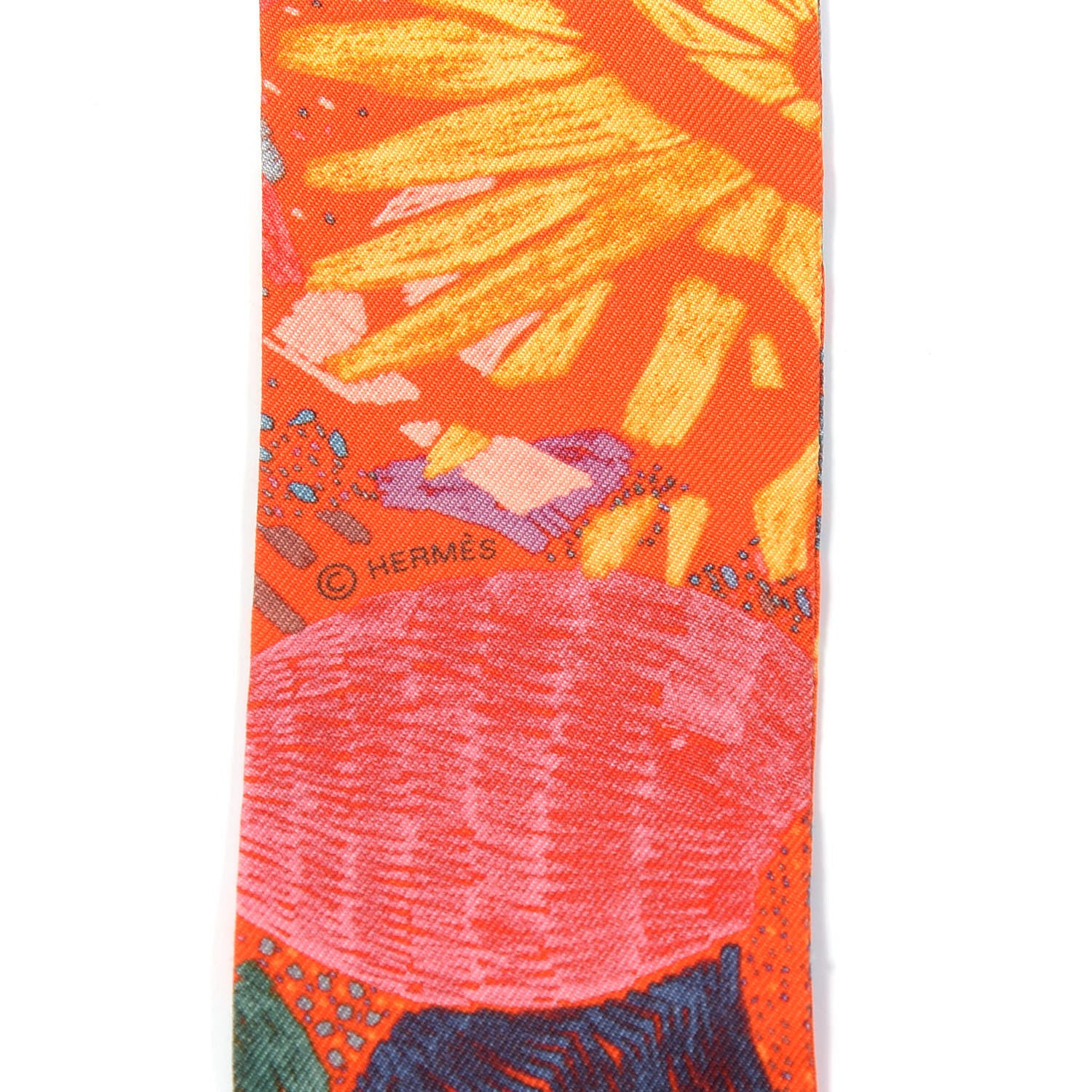 Hermes Silk Chacun Fait Son Nid Twilly Vermillon Bleu Jaune d'Or 4 of 4
