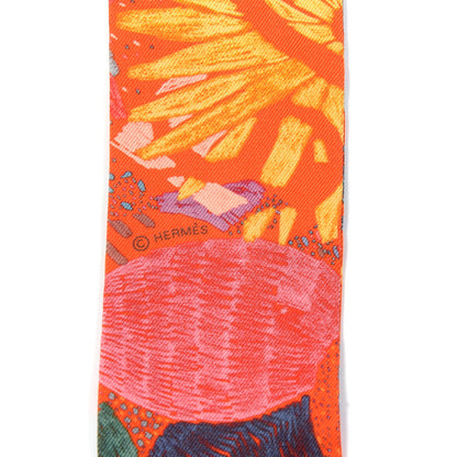 Hermes Silk Chacun Fait Son Nid Twilly Vermillon Bleu Jaune d'Or 4 of 4