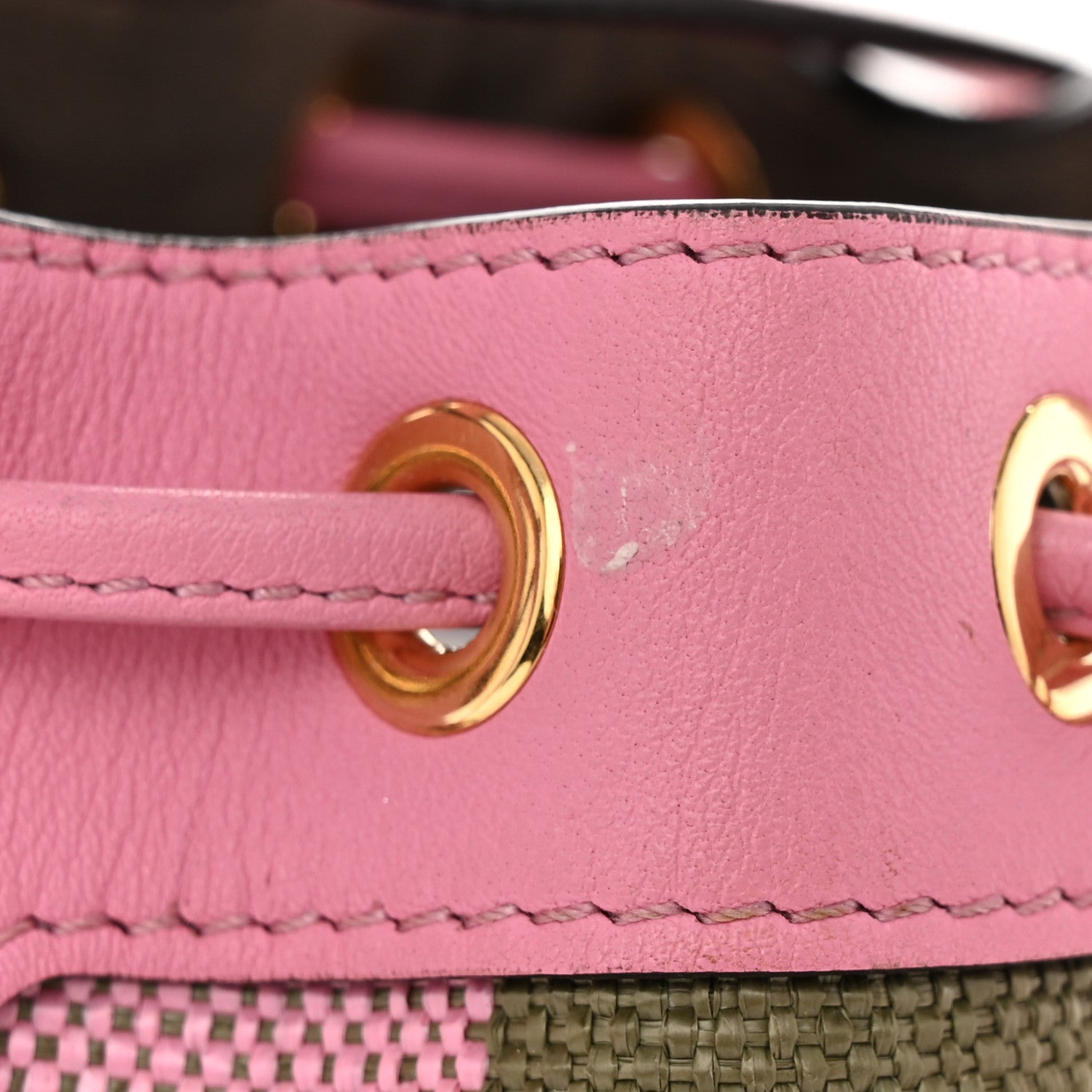 Fendi Raffia Vitello Seta F is Fendi Pequin Gingham Woven Mini Mon Tresor Bucket Bag Military Rosa Lollypop 11 of 12