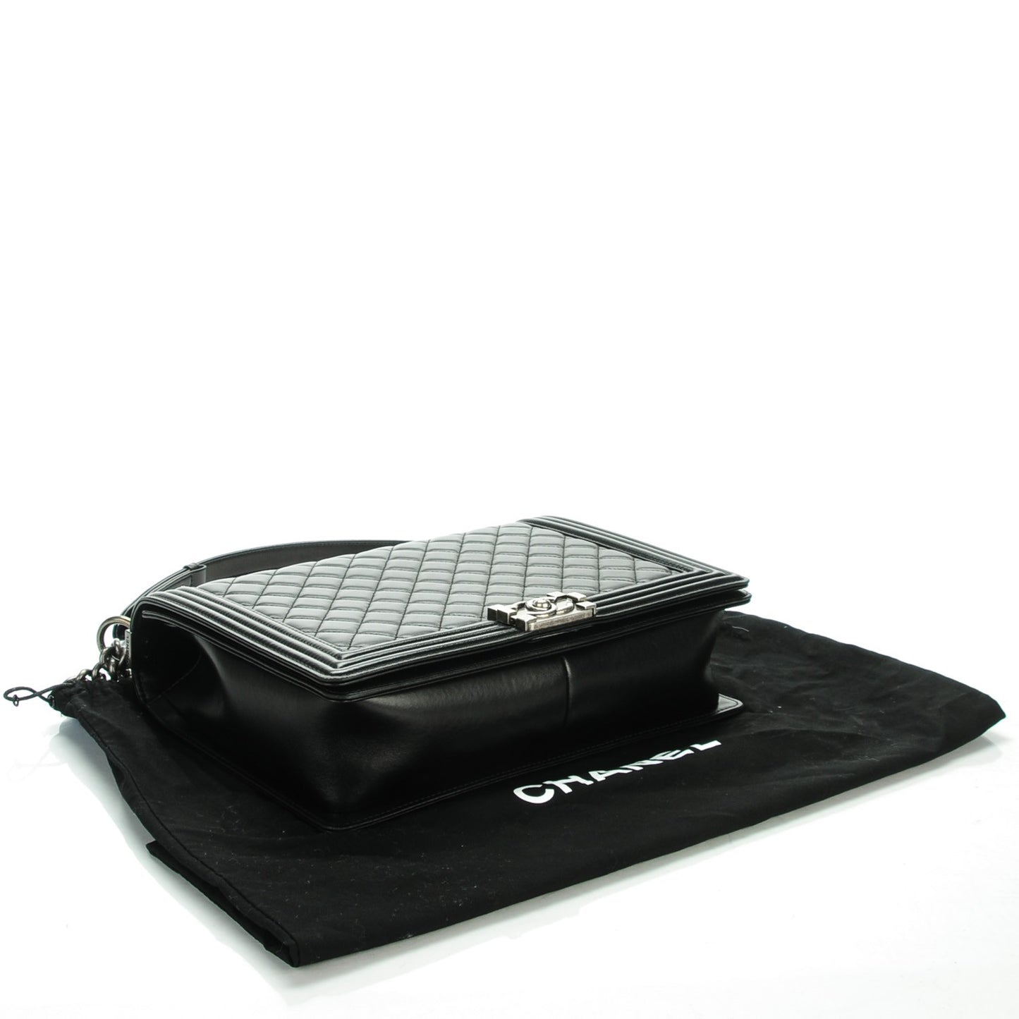 Lambskin Quilted Large Boy Flap Black