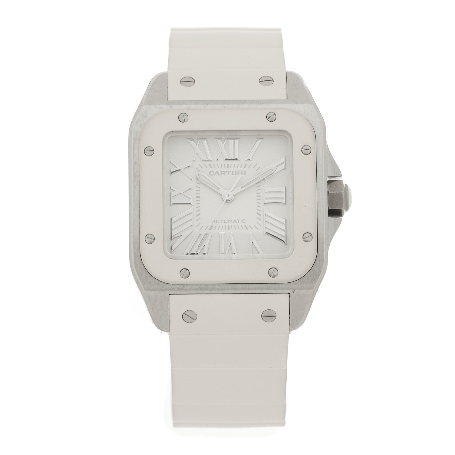 Cartier Stainless Steel Rubber 33mm Santos 100 Automatic Watch White 1 of 4