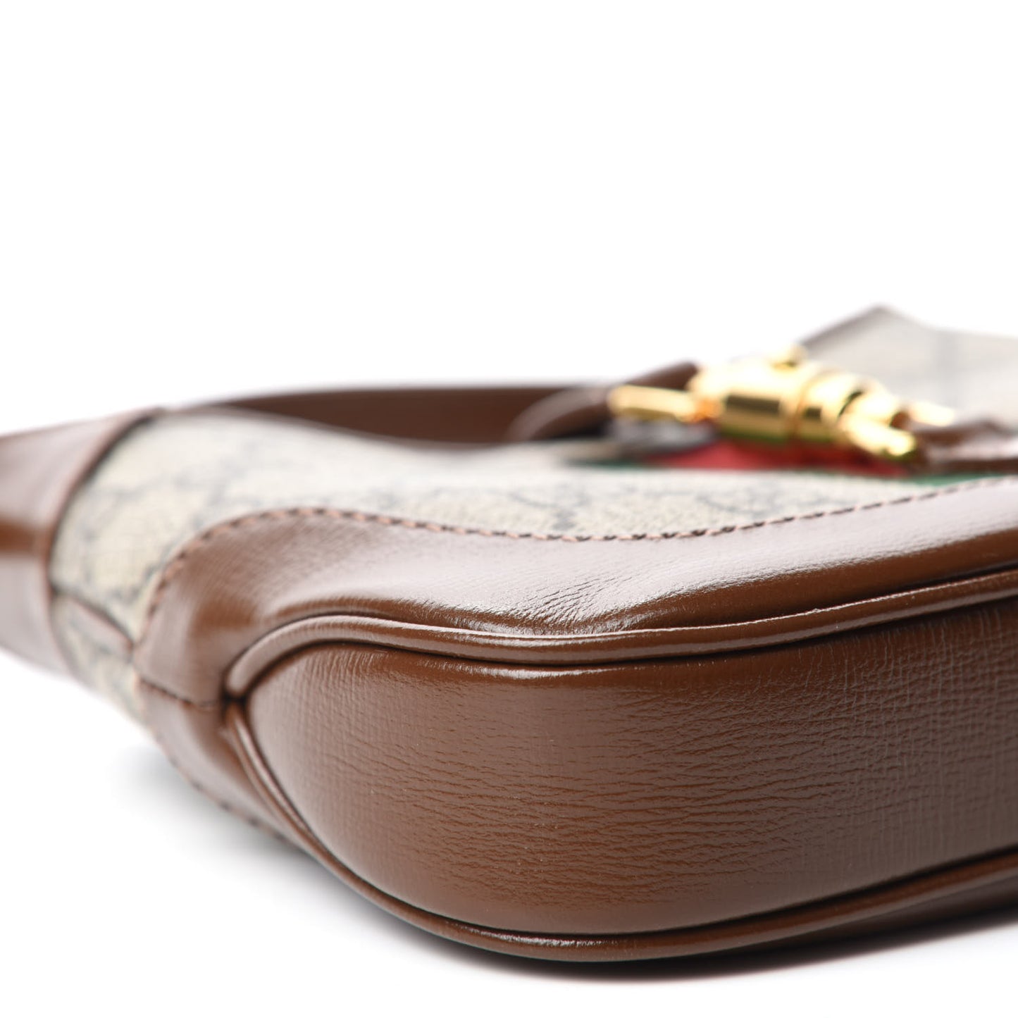 GG Supreme Monogram Azalea Calfskin Web Mini Jackie 1961 Hobo Beige Ebony Brown Sugar