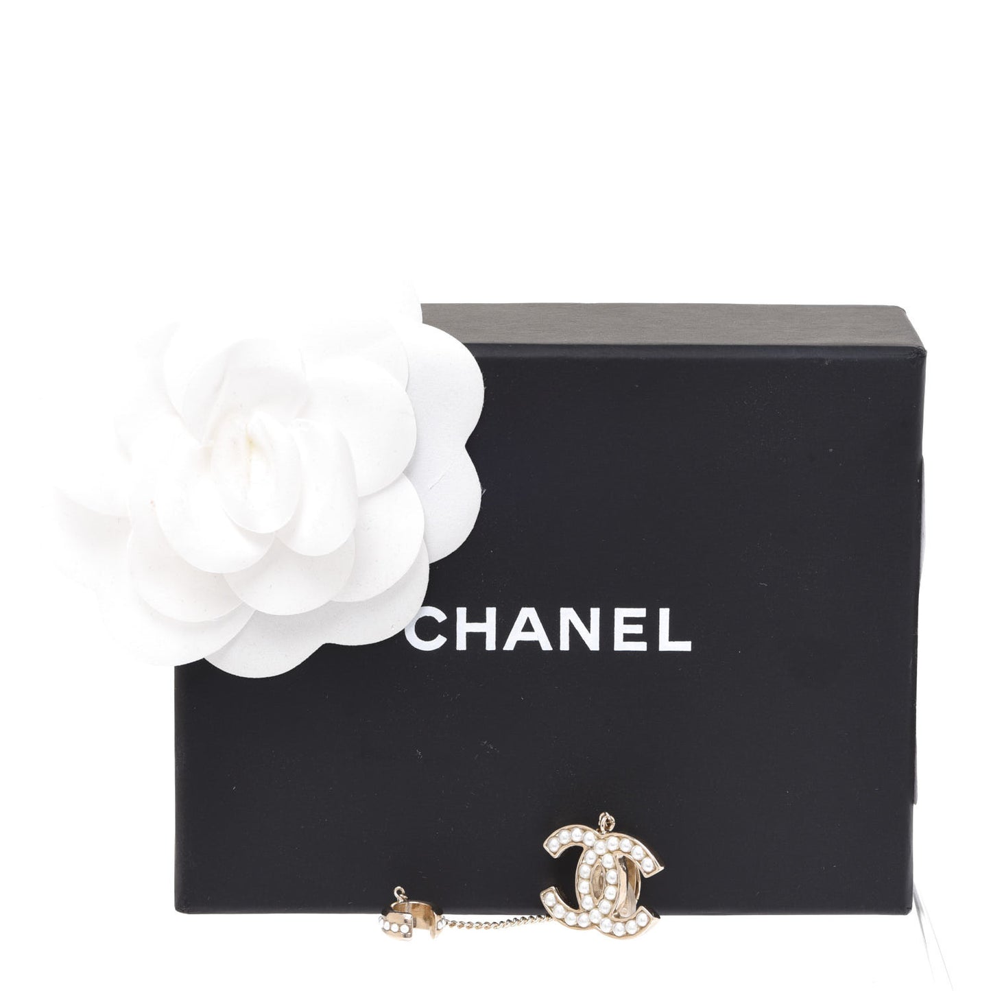 Crystal CC Chain Cuff Single Clip On Earring Gold Pearly White