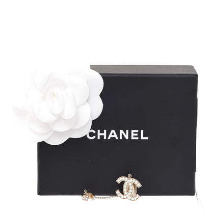 Chanel Crystal CC Chain Cuff Single Clip On Earring Gold Pearly White 5 of 5