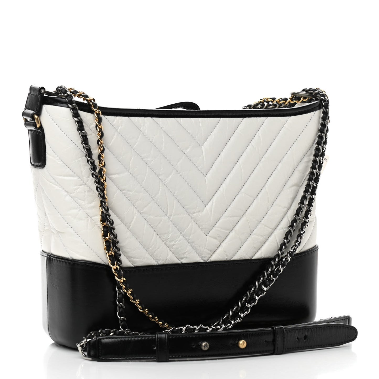 Aged Calfskin Chevron Quilted Medium Gabrielle Hobo White Black