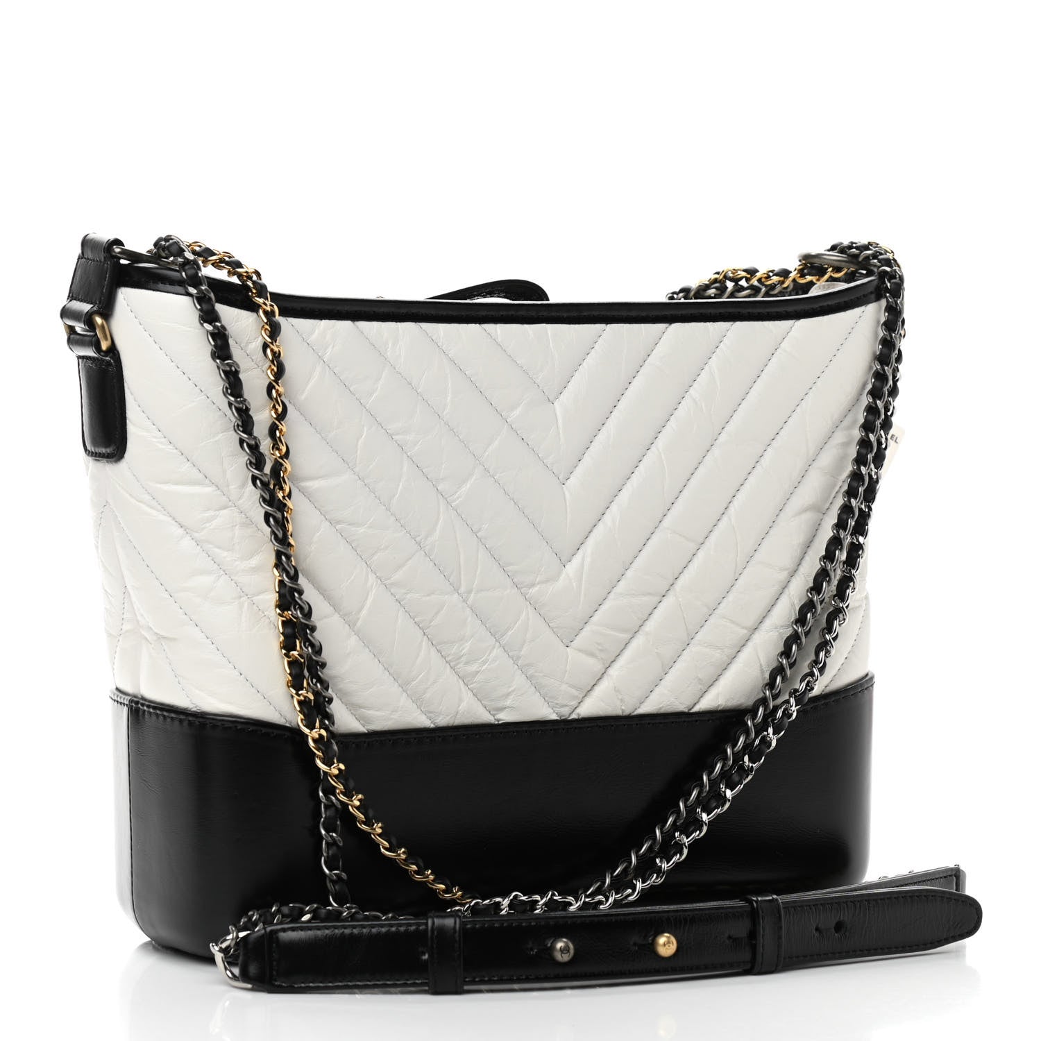 Chanel Aged Calfskin Chevron Quilted Medium Gabrielle Hobo White Black 3 of 10