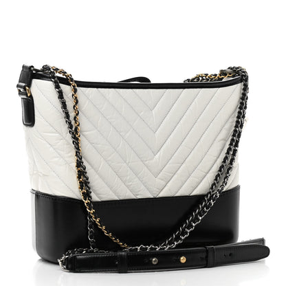 Chanel Aged Calfskin Chevron Quilted Medium Gabrielle Hobo White Black 3 of 10