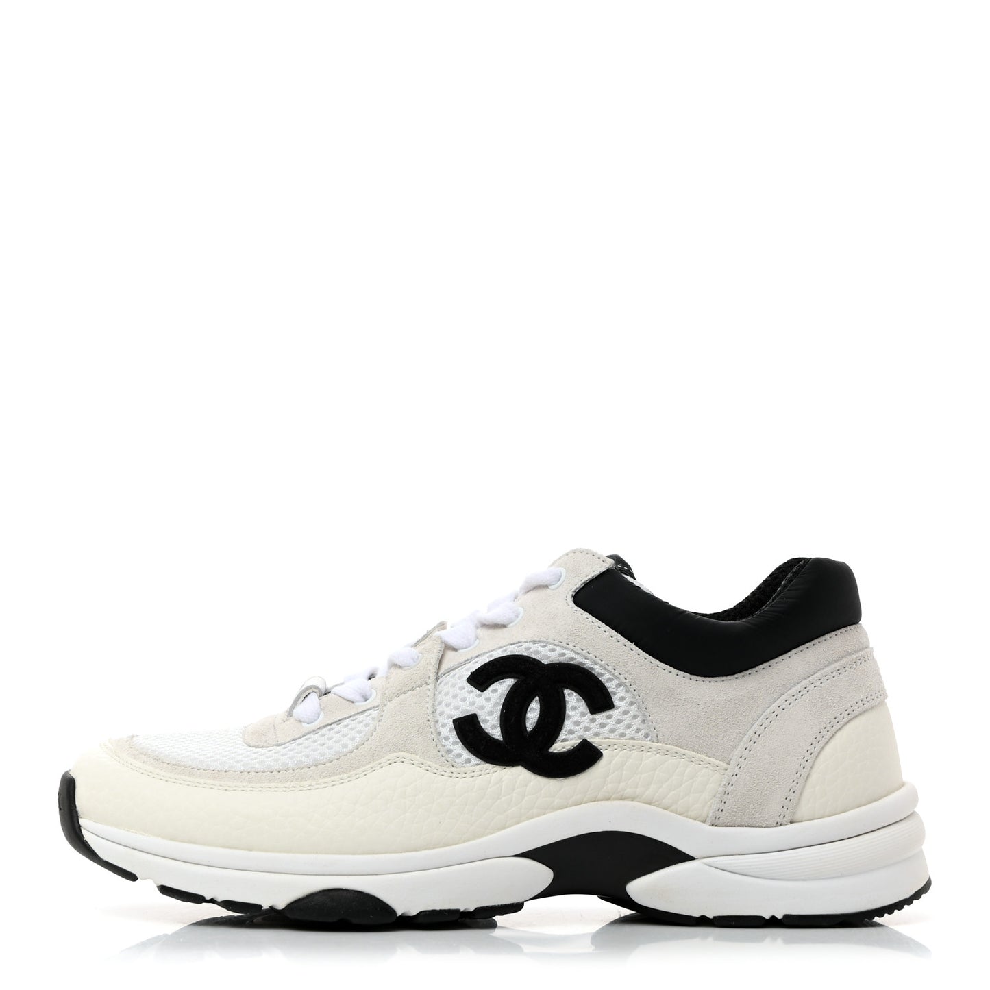 Mesh Suede Calfskin Grained Calfskin Womens CC Sneakers 37 White Black
