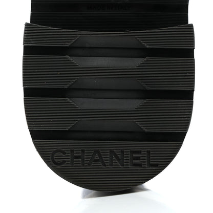 Chanel Shiny Calfskin Velvet Quilted Lace Up Combat Boots 41 Blue Black 8 of 8