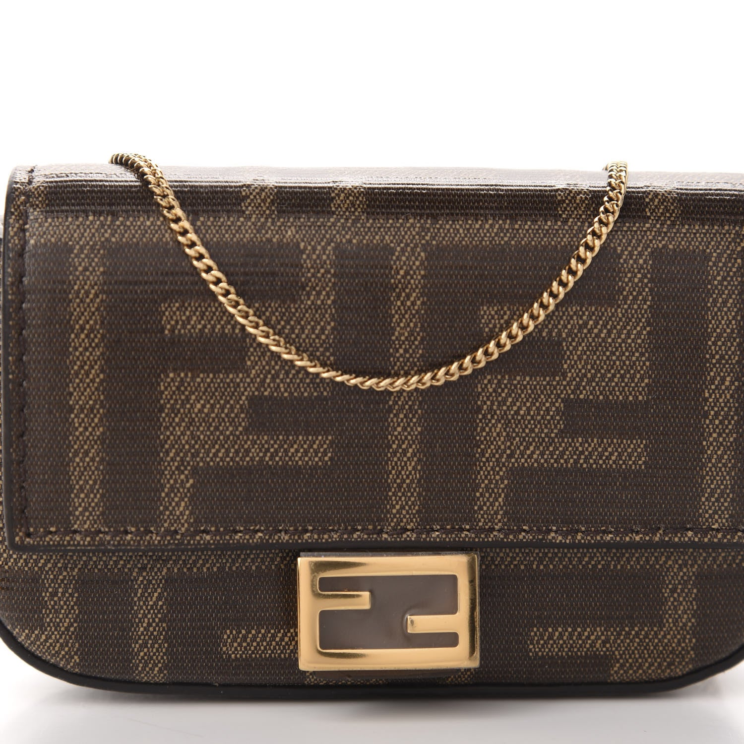Fendi Glazed Fabric FF 1974 Nano Baguette Charm Mogano Panna 9 of 10