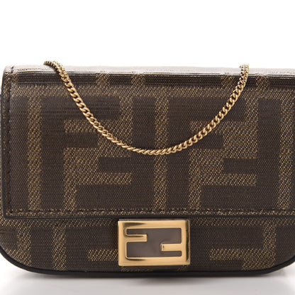 Fendi Glazed Fabric FF 1974 Nano Baguette Charm Mogano Panna 9 of 10
