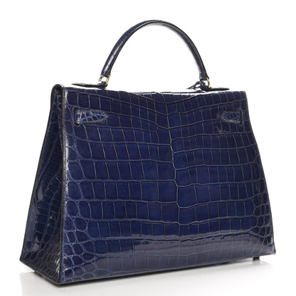 Hermes Shiny Niloticus Crocodile Kelly Sellier 32 Bleu Saphir 7 of 32