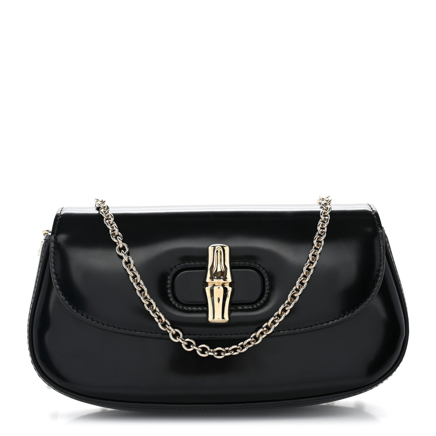 Shiny Calfskin Small Bamboo Night Bag Black