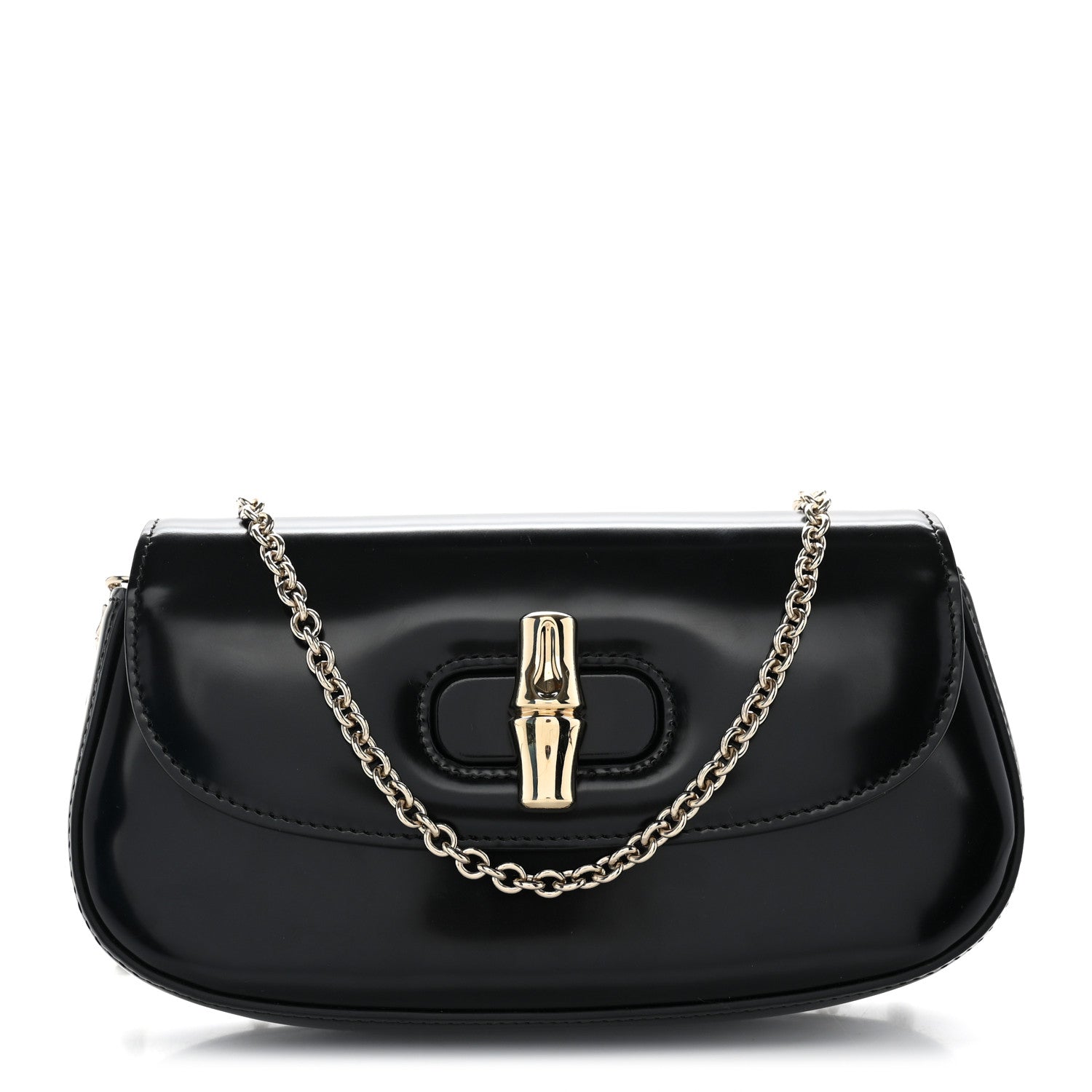 Gucci Shiny Calfskin Small Bamboo Night Bag Black 1 of 10