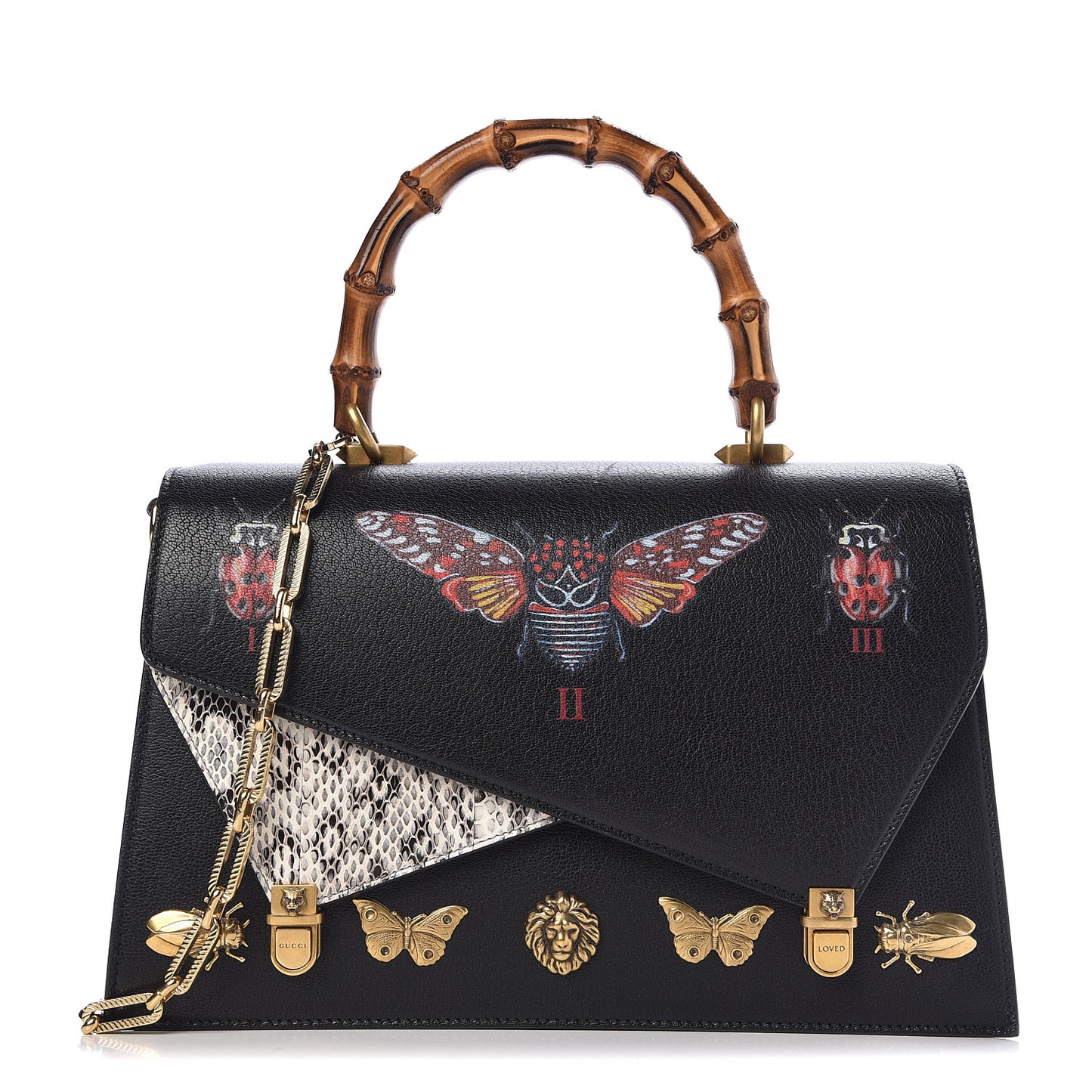 Calfskin Snakeskin Studded Medium Ottilia Top Handle Bag Black
