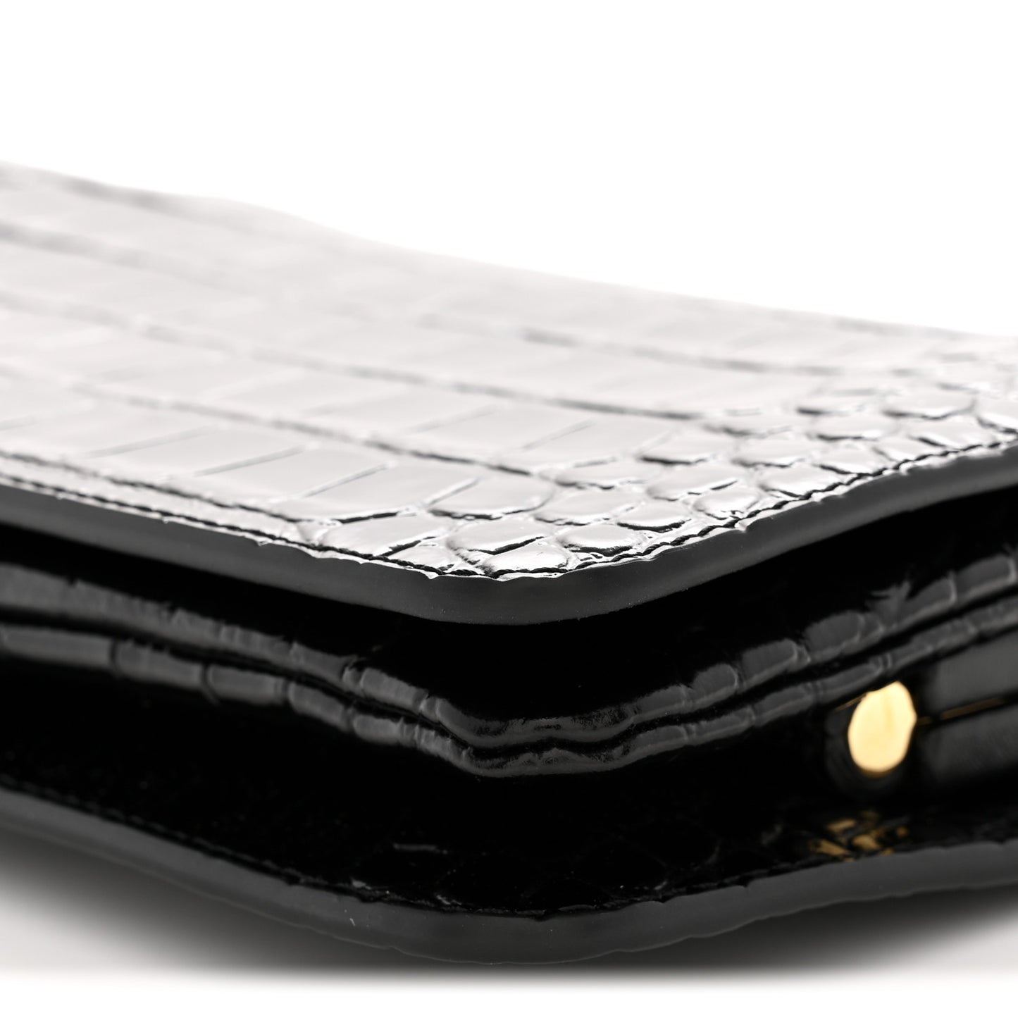 Calfskin Crocodile Embossed CC Clutch Black