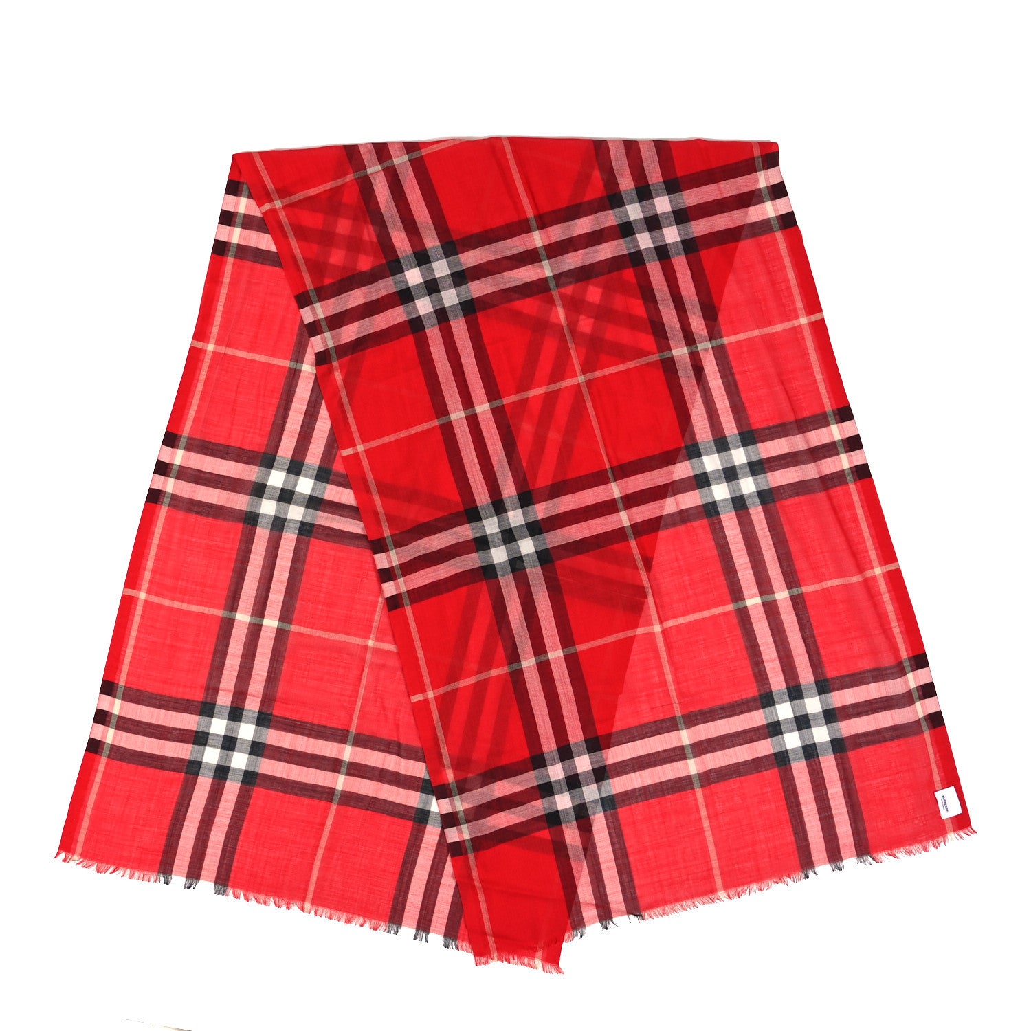 Burberry Wool Cashmere Tonal Check Lightweight Scarf Parade Red 2 of 4