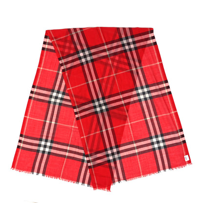 Burberry Wool Cashmere Tonal Check Lightweight Scarf Parade Red 2 of 4