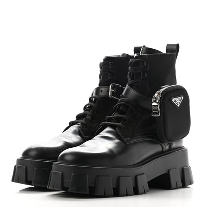 Prada Spazzolato Rois Nylon Metal Triangle Logo Monolith Pouch Pocket 55mm Boots 39 Black 3 of 12