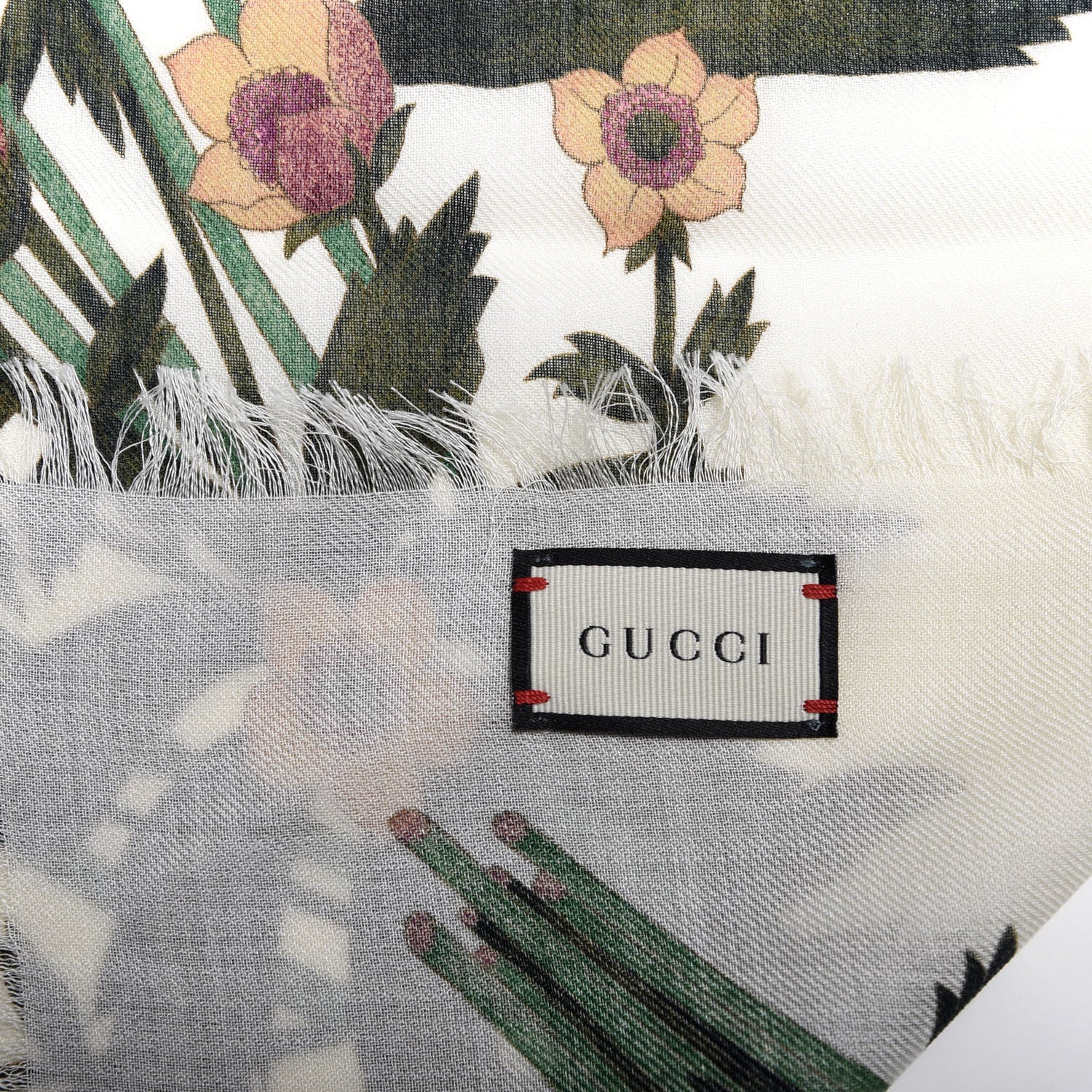 Gucci Silk Twill New Flora Square Scarf Ivory 5 of 5