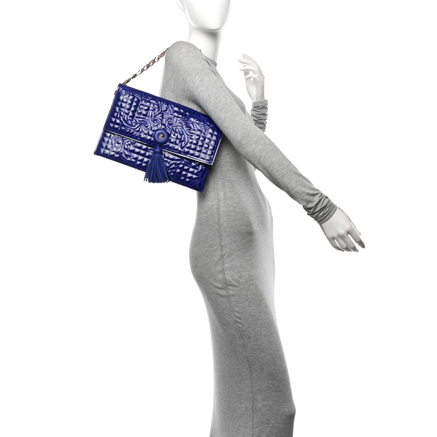 Patent Barocco Quilted Vanitas Chain Pouch Poison Blue