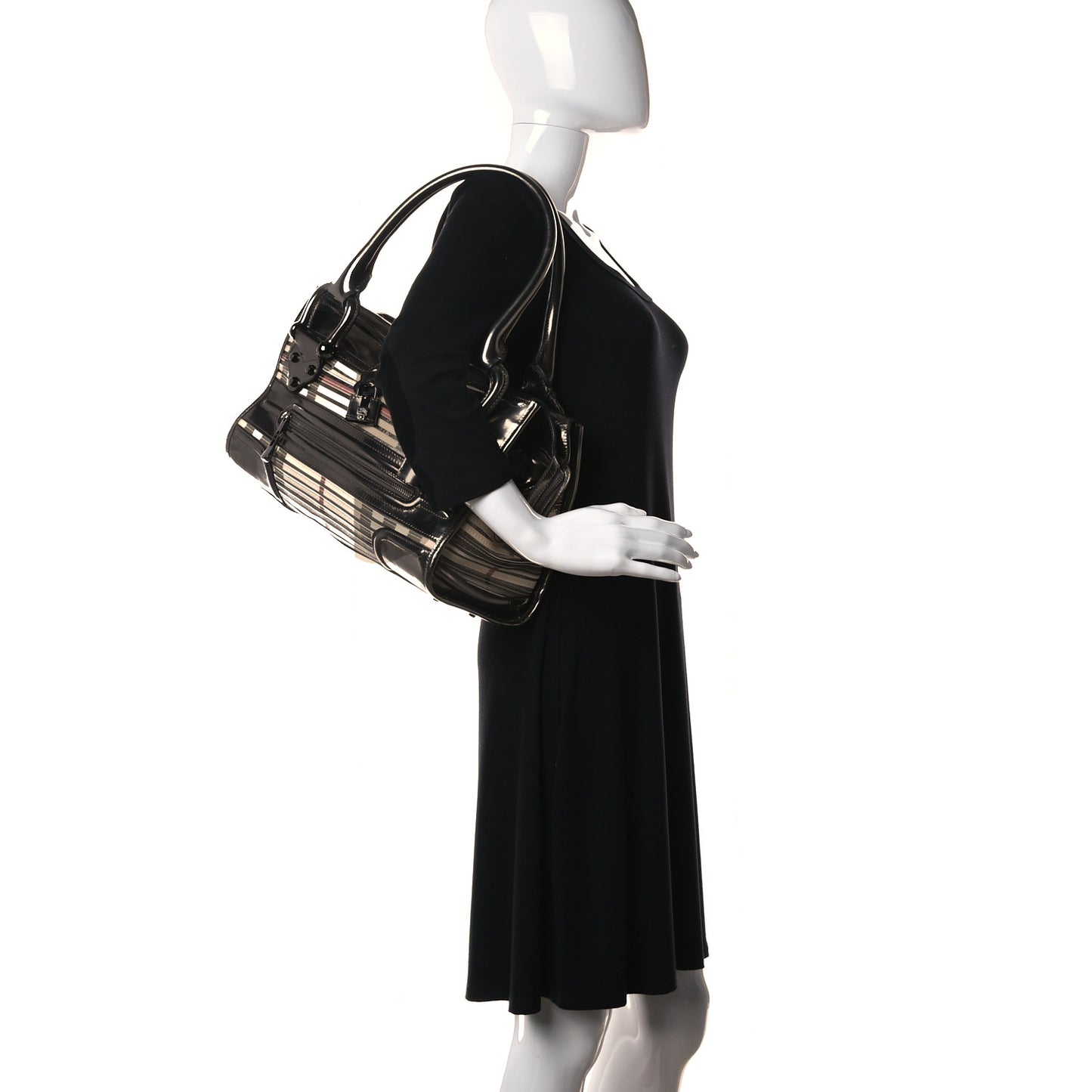 Metallic Patent House Check Sliced Large Manor Pewter