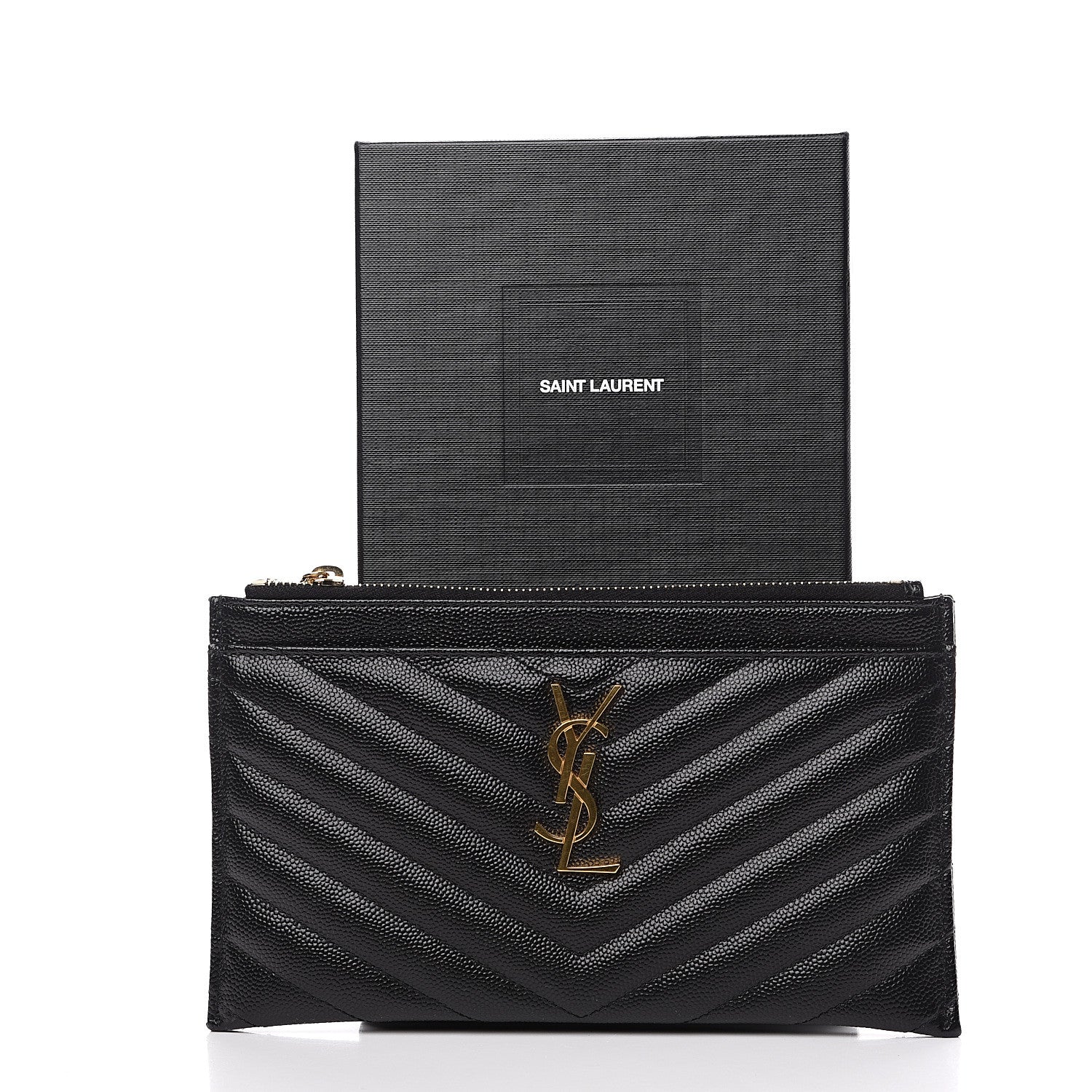 Saint Laurent Grain De Poudre Chevron Monogram Bill Pouch Black 7 of 7