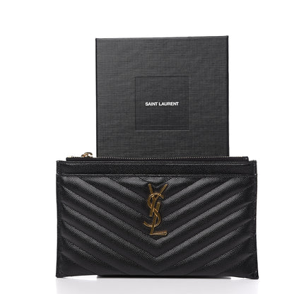 Saint Laurent Grain De Poudre Chevron Monogram Bill Pouch Black 7 of 7