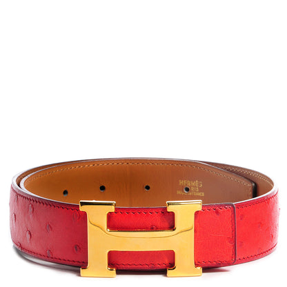 Hermes Ostrich Polished Constance 32mm H Belt 62 Rouge Vif 1 of 5